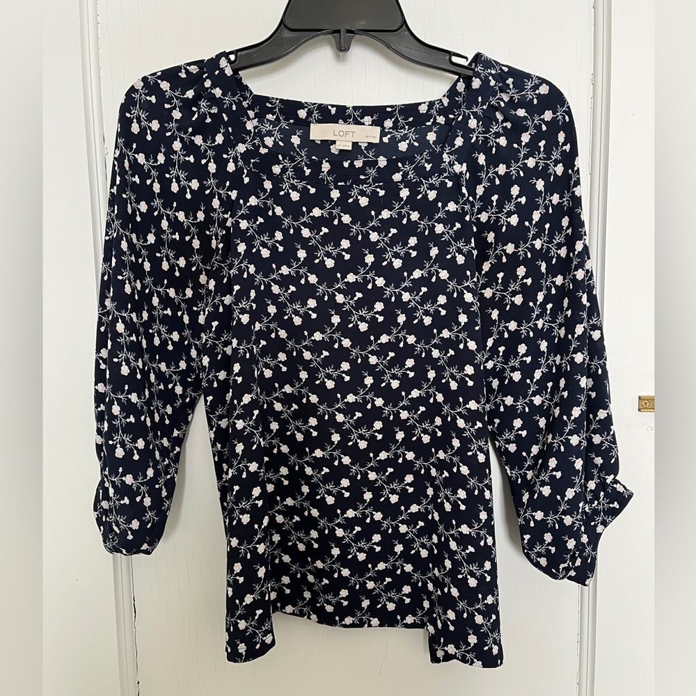 Navy blouse by Loft, XS Petite
